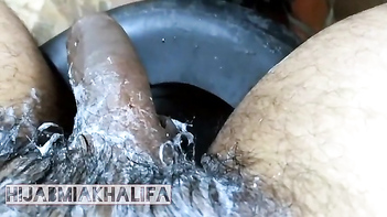 Desi Hijaby Girl Shaves Step Brother's Cock and Ass For the First Time in Bathroom