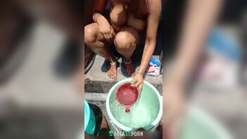 Indian Aunty Caught Bathing Outdoors: Will She Give Her Boyfriend a BJ?