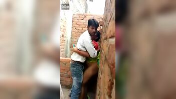 Man Caught in the Act of Fucking Indian Slut Against a Brick Wall