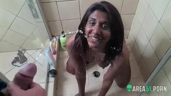 Sensational Story: Indian Prostitute Gives Golden Shower in Bathroom After Oral Sex