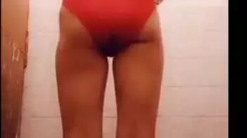 Desi Model Flaunts Curvy Figure in Red Panties, Showing Off Her Bubble Booty