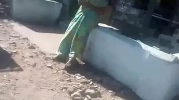 Indian Aunty Rocks the Look with a Satin Silk Saree and Fingering Technique