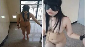 Blindfolded Indian Slave Walks Up Stairs Without Clothes in Xxx Body-Challenging feat!