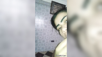 Desi Teen Licks Lipstick and Fucks Own Twat On Camera in Green Bra - XXX Video