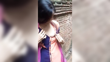 Adorable Desi Cutie Flashes Curious Friend Her Alluring Tits in Public