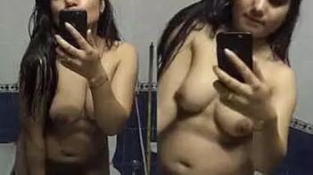 Plump Desi Love Flaunts Her Sexy Boobs and Takes Xxx Selfies in the Bathroom