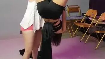 Cute Aunty Flaunts Camel Toe Booty with Pole Dancing Moves