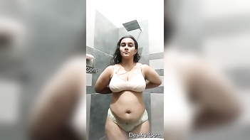 Desi Beauty Flaunts Her Natural Curves In Sexy Shower Strip Tease