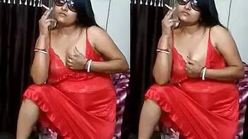 Desi Aunty Seductively Smokes in Tight Red Xxx Lingerie, Driving Me Fucking Wild