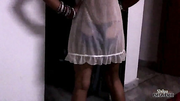 Filthy Desi Milf in XXX Lingerie Fucks Hard After Pulling It Up and Riding.