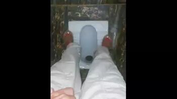 Hot Chick Pissing Indian-Style in Eco-Farm Toilet, Unlocked Door for Intruders.