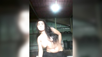 Village Babe Flashing Her Massive Tits in Selfie Cam Action