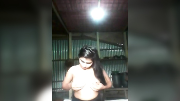 Village Babe Flashing Her Massive Tits in Selfie Cam Action