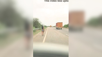 Pinky Strutting Naked On Indian Highways, Bold and Brazen As Fuck
