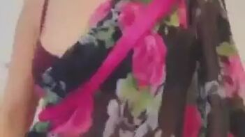 Indian MILF Strips Slow, Teasing in Vibrant Sari, Cam Action On Fire