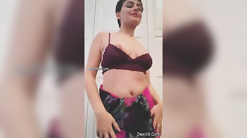 Indian MILF Strips Slow, Teasing in Vibrant Sari, Cam Action On Fire