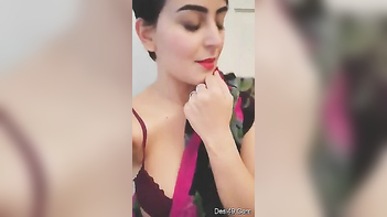 Indian MILF Strips Slow, Teasing in Vibrant Sari, Cam Action On Fire