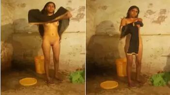 Skinny Desi Teen With Tiny Tits Cleans Up While Boyfriend Watches Intensely