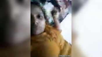 Desi Wife in Yellow Sari Shows Off Her Tits in Amateur Solo Sex Video