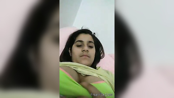 Teen Desi Chick With Massive Jugs in Green T-Shirt and Bra Totally Nails It