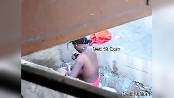 Perverted Desi Boy Filming Neighbor With Big XXX Tits Washing Outdoors