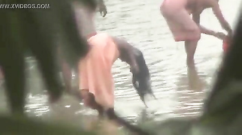Tamil Women Get Soaking Wet Bathing By The River.