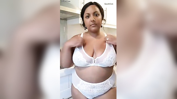 Viewer - Wild Indian Babe's Nose Piercing Jiggles as She Strips Off White Bra!