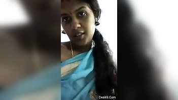 Desi Hottie in Blue Sari Strips Naked, Driving Her Boyfriend Wild for Sex.