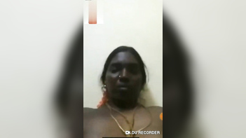 Horny Desi Tamil Aunty Flashes Tits and Masturbates on Video Call With Husband.
