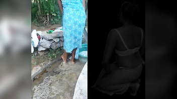 My Hot Asian Wife in Traditional Bath Dress, Soaking Her Tight Pussy.