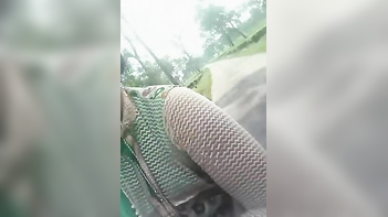 guy watching Tamil girl's tits getting brutally squeezed by boyfriend outdoors.