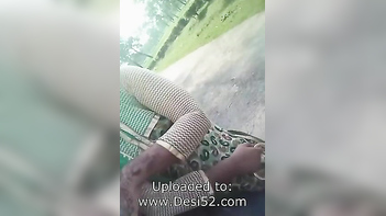 guy watching Tamil girl's tits getting brutally squeezed by boyfriend outdoors.