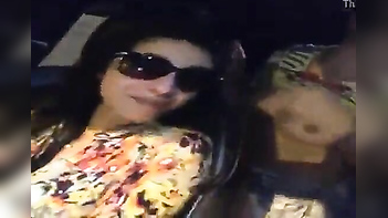 Chicks Flashing Tits in Car to Lucky Dickhead