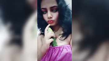 Cock-Hungry Teen Raagini Sucks Gherkin Like a Pro, Tight Pussy Stretched Wide.