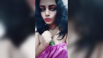 Cock-Hungry Teen Raagini Sucks Gherkin Like a Pro, Tight Pussy Stretched Wide.