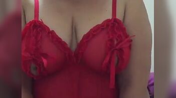 Desi MILF In Red Lingerie Strip Naked For Sex