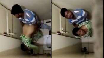 Desi cheating wife fucking in toilet, сaught on camera voyeur