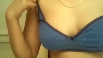 Desi MILF in Blue Bra Teasing with Big Tits and Pussy Closeups