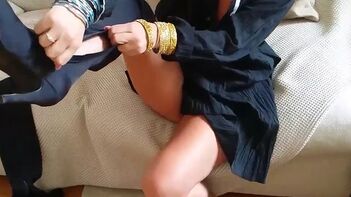 Indian Housewife from London Stripping Down in Sexy Lingerie