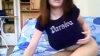 British Amateur Babe in Black Top and Pink Panties Masturbates on Webcam