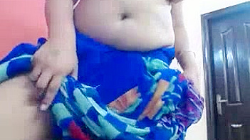 Desi Wife in Blue Sari Strips Naked, Pussy Dripping Wet, Curves on Full Display