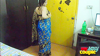 Sonia in Blue Sari Showing Off Her Massive Tits and Pussy