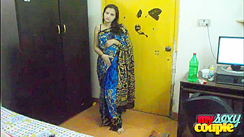 Sonia in Blue Sari Showing Off Her Massive Tits and Pussy