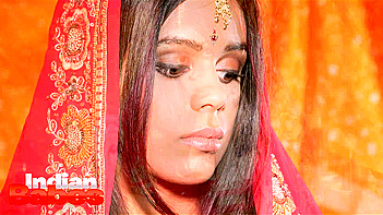 Indian Bride Priyanka in Lacy White Wedding Dress Awaits Cock