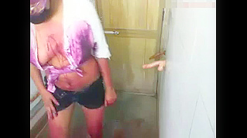 Babe Gets Wild with Dildo During Holi Bathroom Orgy Fest