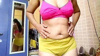 Indian Aunty in Pink Bra Strips Down, Revealing Juicy Tits and Pussy, Filthy Slut Moans Loud