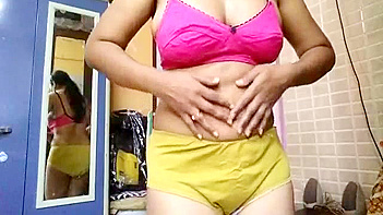 Indian Aunty in Pink Bra Strips Down, Revealing Juicy Tits and Pussy, Filthy Slut Moans Loud