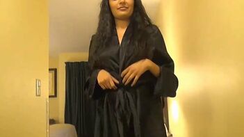 Indian Chick in Tight Black Lingerie and Nighty Shows Off Her Curves