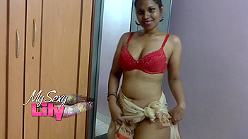Watch This Hot Babe Lily Shaking Her Juicy Titties in a Tight Red Bra and Panties